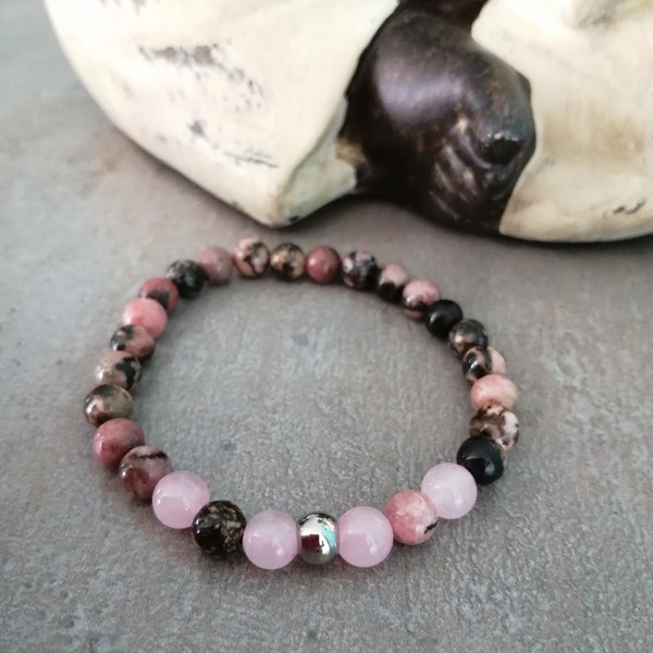 Bracelet stress, détente, Rhodonite quartz rose