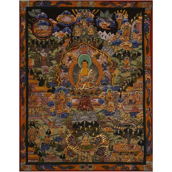 Buddhas Life Thangka / peinture Thanka du Népal | Histoire de la vie de Bouddha | Énergie positive | Original