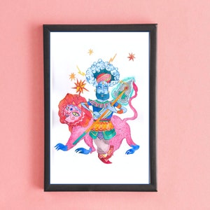 Brainstorm cat  Indian inspired fine art print A4
