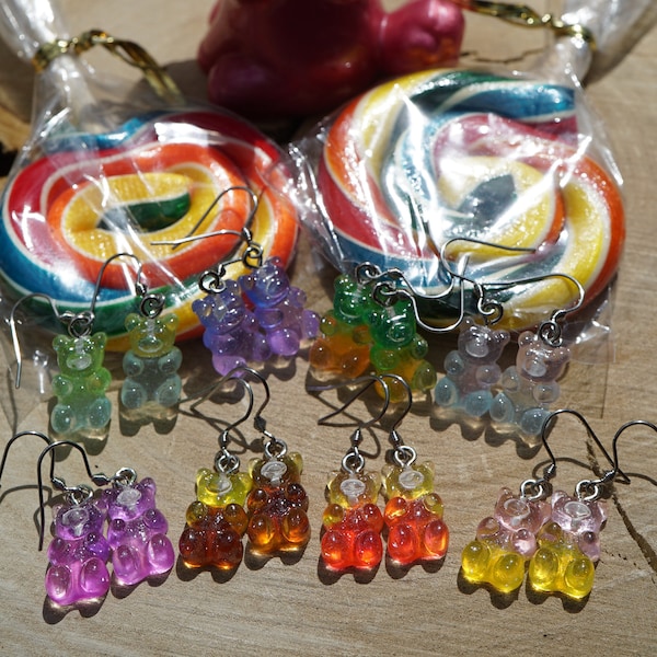 Multi-colored Sparkle Gummy Bear Earrings! Fun, Original, Different.