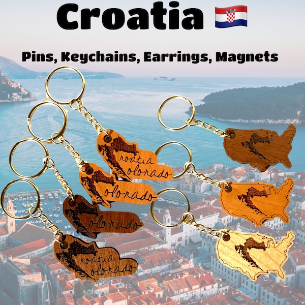 Croatian Colorado USA Šahovnica Coat of Arms Republika Hrvatska Country Hardwood Pin, Keychain, Earrings, Magnets