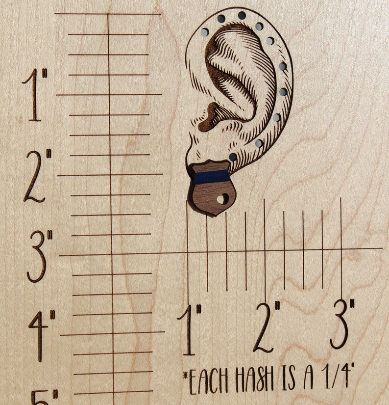 Walnut Police Earrings Blue Line, American Flag, Heart, Badge