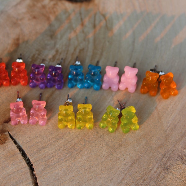 Miniature Adorable Gummy Bear Stud Earrings! Funny, Colorful, Adorable.