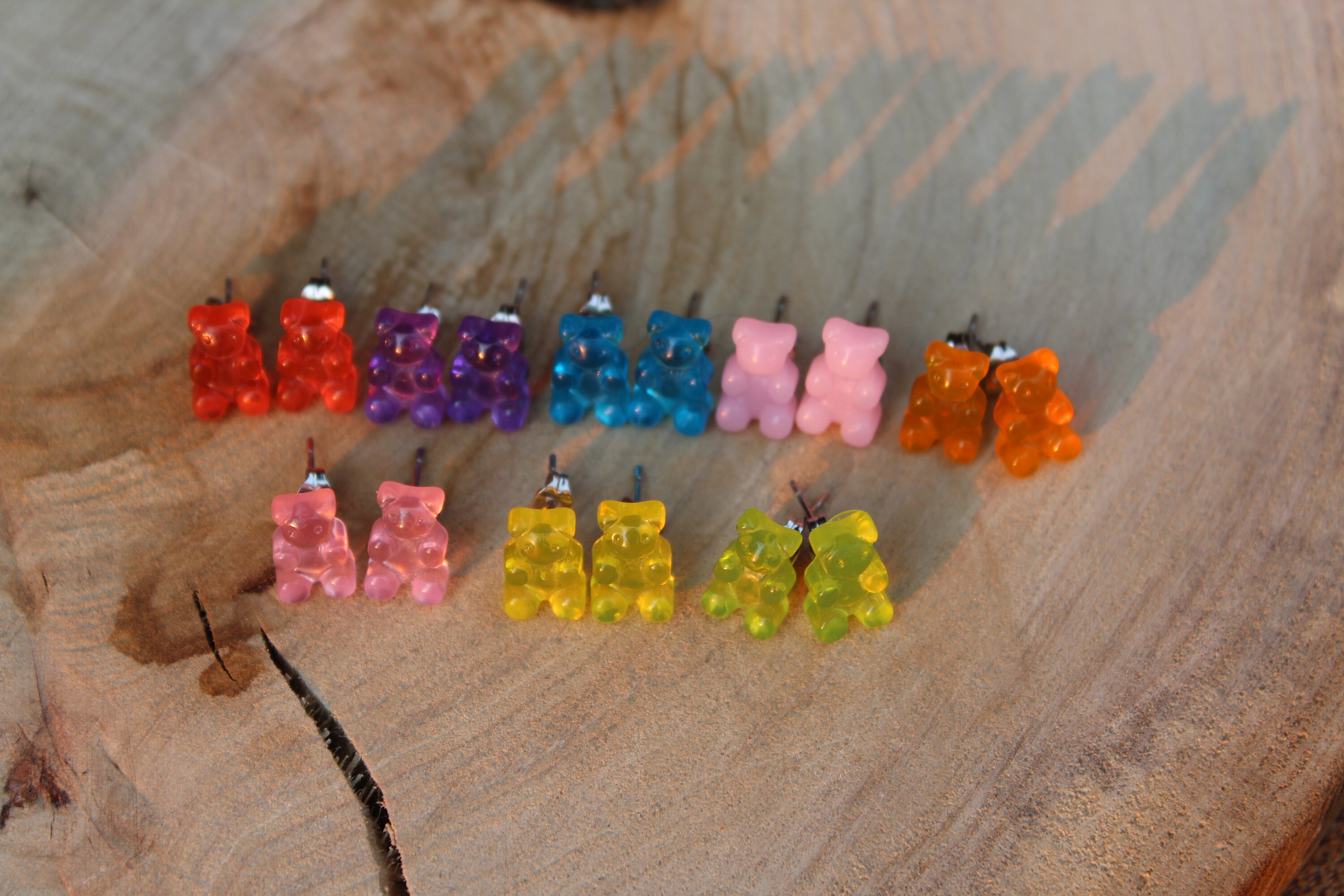 Miniature Adorable Gummy Bear Stud Earrings! Funny, Colorful, Adorable.