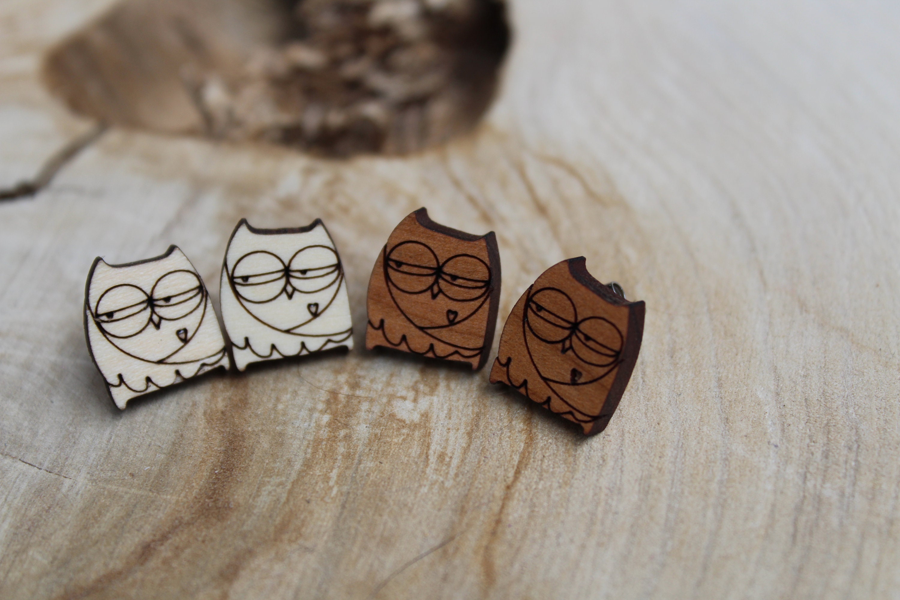Adorable Owl tootsie pop wooden stud earrings (Cherry and Maple)