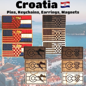 Croatian Colorado USA Šahovnica Coat of Arms Republika Hrvatska Flags Hardwood Pin, Keychain, Earrings, Magnets