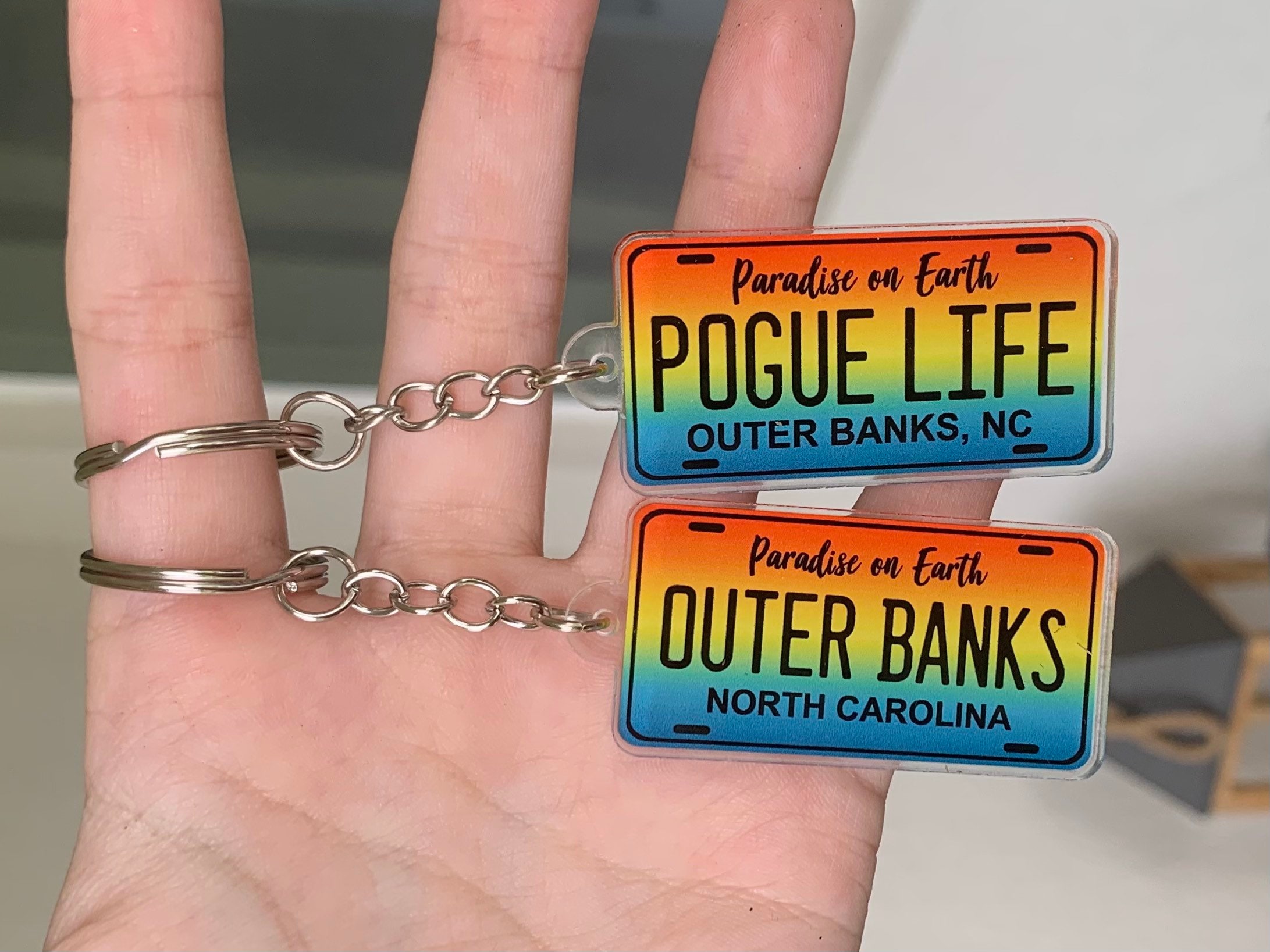Outer Banks License Plate Keychain Pogue Life Keychain, OBX