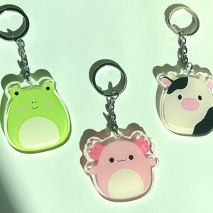 Squish Animal Acrylic Keychains - Axolotl, Cow, Frog