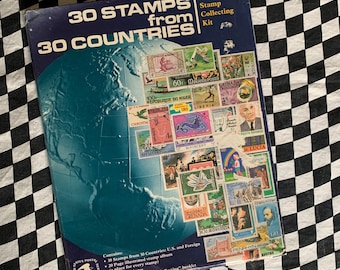 Vintage Sealed Stamp Collecting Kit 30 Stamps from 30 Countries