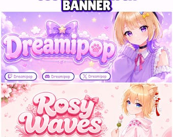 Custom Twitch Banner | Cute streamer Header for Discord, YouTube and Kick