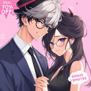 Anime Couple Portrait l Custom Anime Portrait Illustrations, Valentine, Couple Gift, Valentine Gift, Anniversary, Birthday, PFP