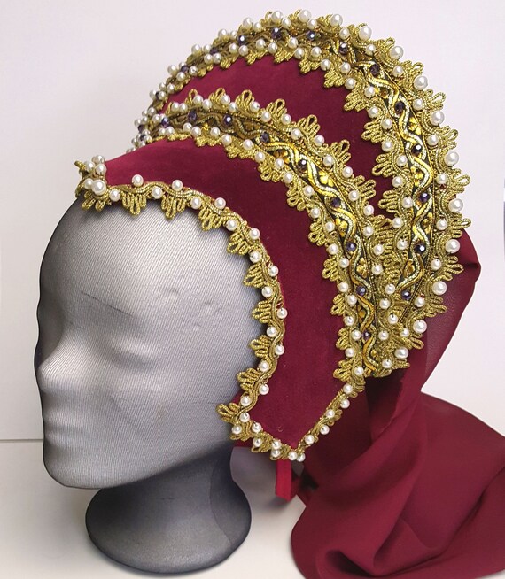 French Hood Anne Boleyn Tudors Wine Red Renaissance Hat - Etsy