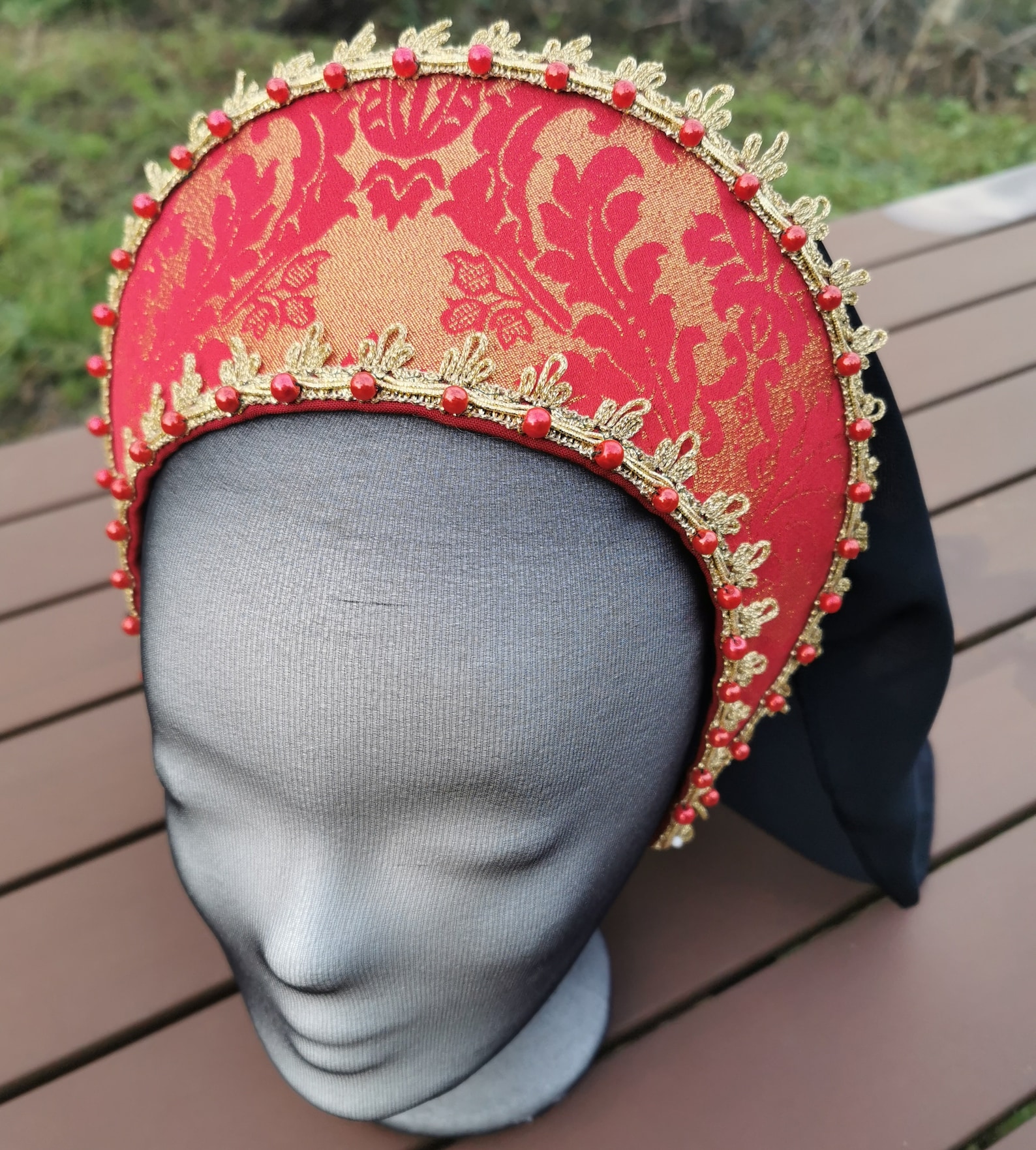 Red Renaissance French Hood Tudor Hat Anne Boleyn | Etsy