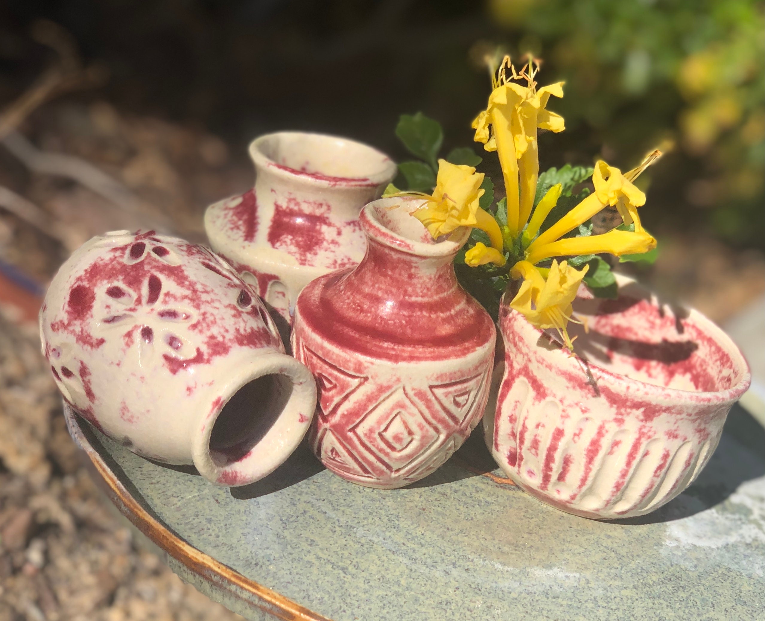 Set of 4 miniature ceramic vases made on pottery wheel and Etsy