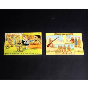 Vintage WWI Army Comic Postcards Linen by Tichnor Bros. Inc. Mass