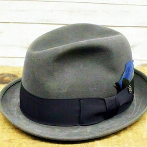 Vintage Royal Stetson Grey Fedora Hat Band & Feathers Size 6 7/8 Original Box