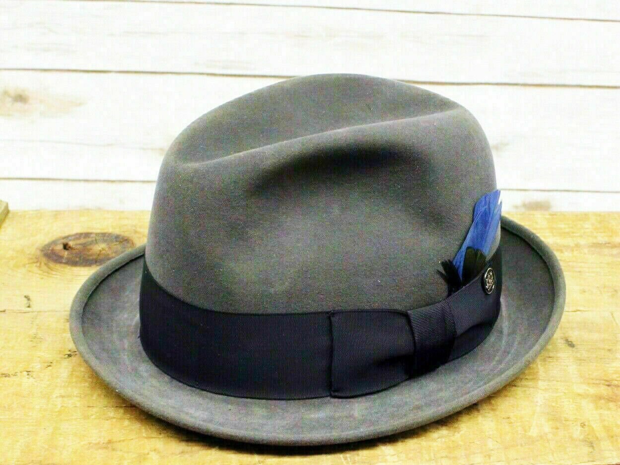 Vintage Royal Stetson Grey Fedora Hat Band \u0026 Feathers Size 6 7/8 Original Box