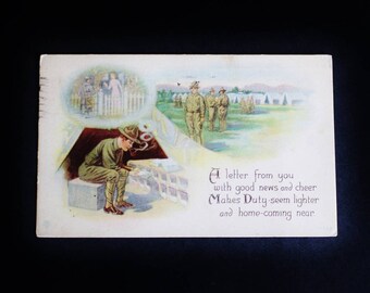 Vintage Illustrated Postcard WWI Camp Greene NC Posted 1917 writing by soldier