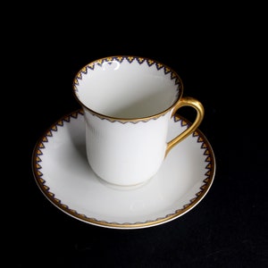 Tea Cup n Saucer Haviland & Co White With Gold Flared Trim Limoges France