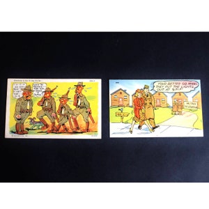 2x Vintage Postcard US Army Comic Posted 1941 Camp CROFT SC Curteich Tichnor