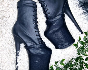 NOIR PLATFORM PROTECTORS - Pleaser Pole Shoe Flow Covers Fog Finish Shiny Black