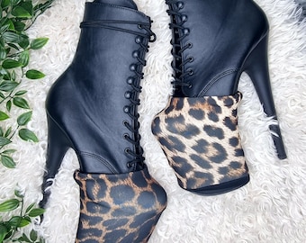 FIERCE PLATFORM PROTECTORS - Leopard Print Exotic Dance Stripper Heel Pleaser Pole Shoe Flow Covers