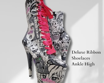 Deluxe Ribbon Shoelaces 180cm  SHOEBARI Satin Ribbon,  Ankle High Pole Dance Boots, Doc Martens Boots