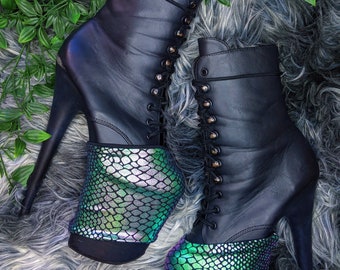MEDUSA PLATFORM PROTECTORS  - Snakeskin Oil Slick Green Blue Pleaser Pole Flow Shoe Covers