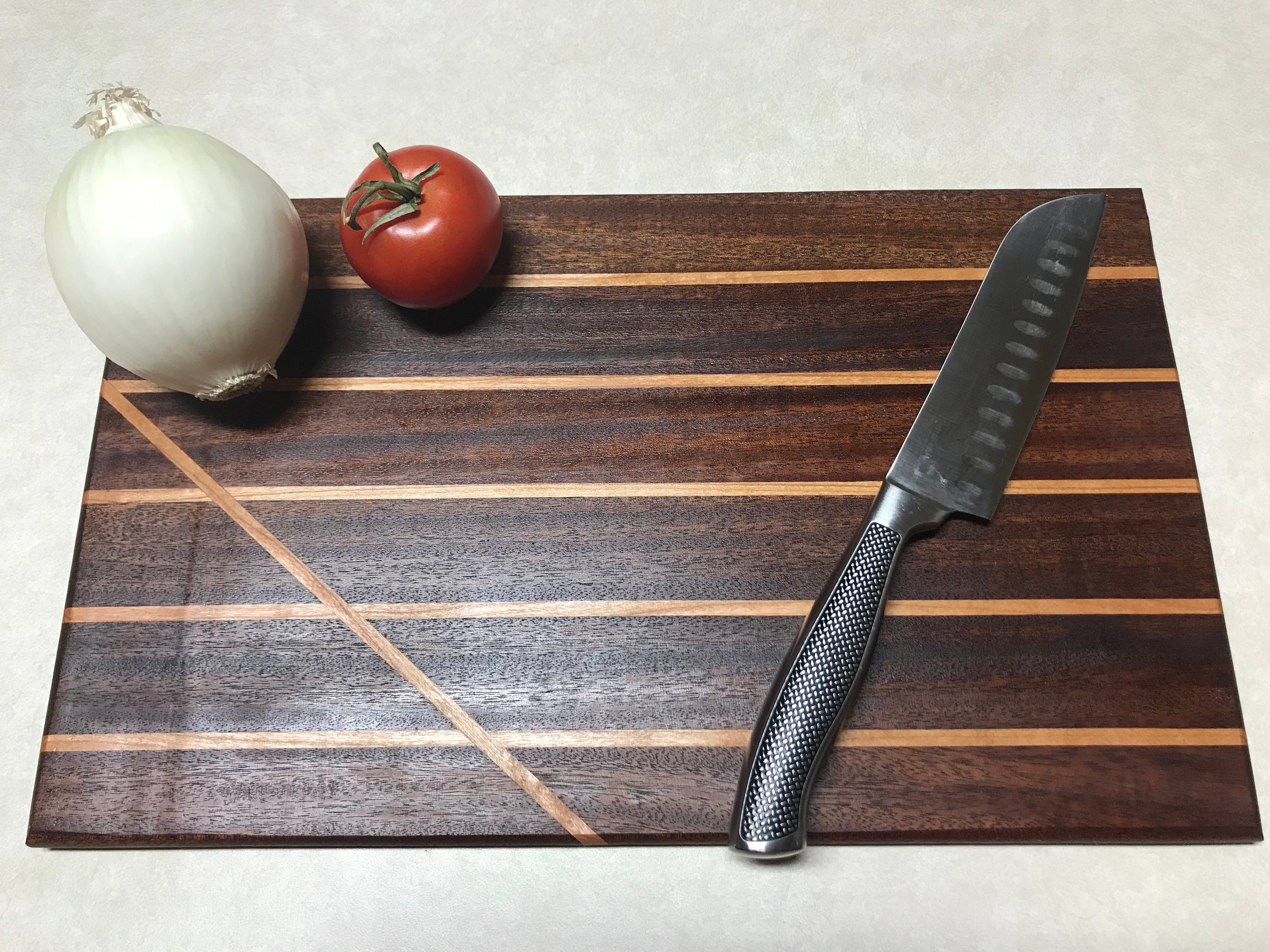 Handmade Cutting Board With Mahogany and Cherry Accents With
