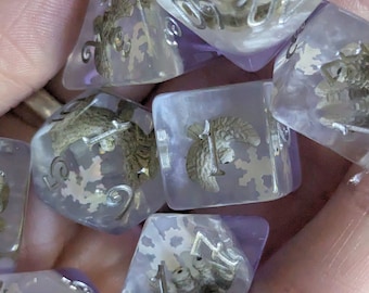 Snowy Owl DnD Dice Set, Polyhedral dice, D&D dice, Dungeons and Dragons, Winter DnD Dice. Wizard Familiar Dice, Owl Dice Set