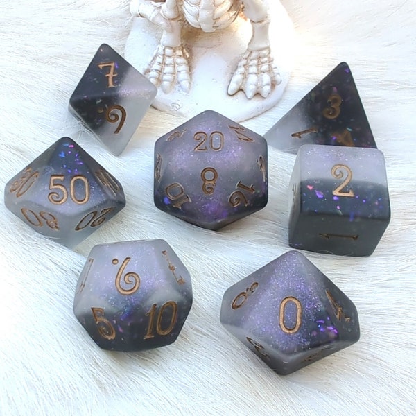 Light and Dark Dice Set, Polyhedral dice, D&D dice, Dungeons and Dragons, Table Top Role Playing. Frosted Matte TTRPG Dice Set