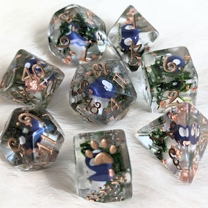 Mushrooms and Moss Dice Set, TTRPG Dice, Polyhedral dice, D&D dice, Dungeons and Dragons, Table Top Role Playing, terrarium plant dice
