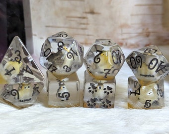 Barn Owl DnD Dice Set: Wizard Familiar Polyhedral Dice with Animal Inclusions