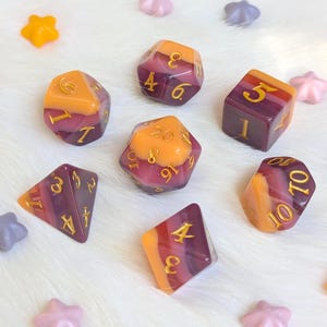 Emberwine Resin 7 Piece Dice Set: Plum, Amber & Gold Ink - DnD, TTRPG image 2