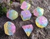 Care Bear Stare DnD Dice Set, Polyhedral dice, D D dice, Dungeons and Dragons, Table Top Role Playing Dice. Semi Translucent Layered Dice