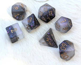 Light and Dark Dice Set, Polyhedral dice, D&D dice, Dungeons and Dragons, Table Top Role Playing. Frosted Matte TTRPG Dice Set