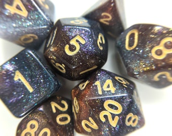 Polyhedral dice Crystalized Honey DnD Dice Set D/&D dice Dungeons and Dragons Table Top Role Playing Marbled resin with glitter n foil