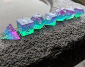 DnD Dice Set, Aurora Polyhedral dice, D D dice, Dungeons and Dragons, Table Top Role Playing Dice. Translucent Layered Dice in Blue, Purple