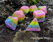 DnD Dice Set, Pastel Rainbow Polyhedral dice, D D dice, Dungeons and Dragons, Table Top Role Playing Dice. Opaque Layered Dice in Rainbow
