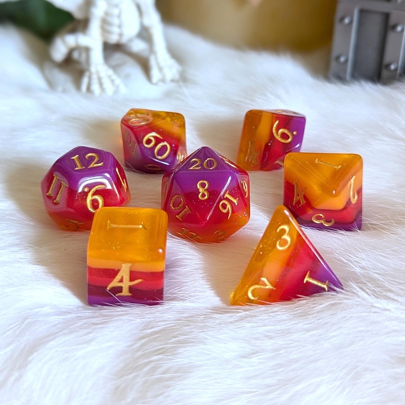 Emberstorm Dice Set: 11pc Glitter Ombre Resin Dnd Dice With Gold Font ...