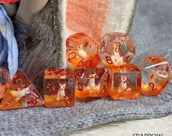 Red Fox Dice Sets - 8 Piece, 12 Piece, 6D6. TTRPG, Dungeons and dragons, D&D Dice set, Dice Set for Dungeons and Dragons. D20 TTRPG, Foxkin