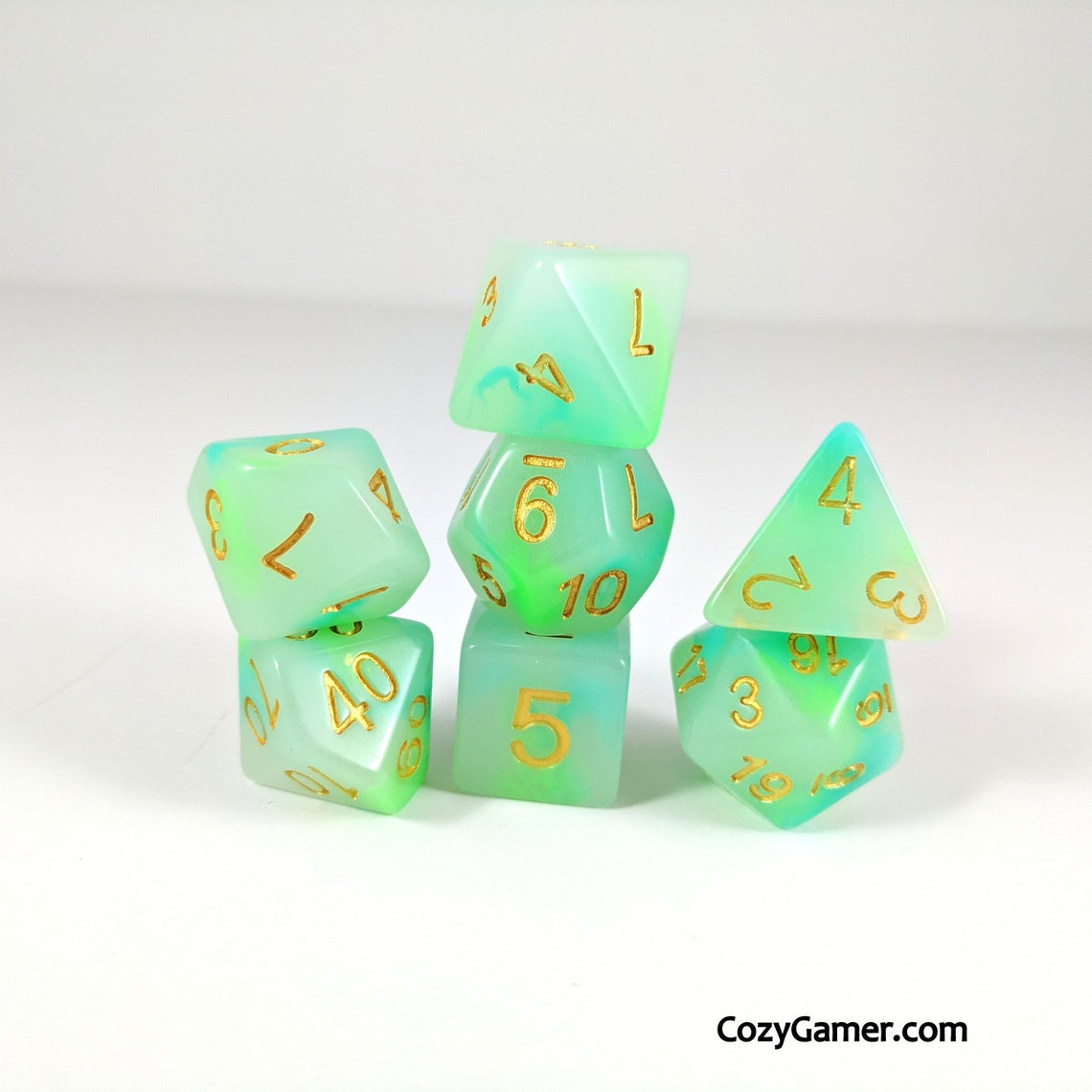Jade Aura Dnd Dice Set Polyhedral Dice D&D Dice Dungeons Etsy