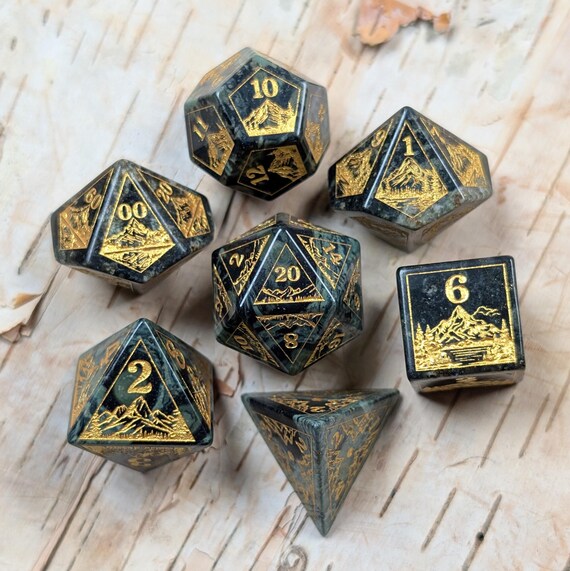 Everwild – Jasper Gemstone Dice Set, Forest and Mountain Etched,