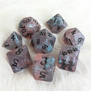 Dissonant Whispers DnD Dice Set, Polyhedral dice, D&D dice, Dungeons and Dragons, TTRPG. Micro Shimmer Blue and Purple Glittery Dice Set
