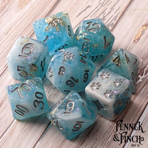 Cresting Wave DnD 8pc Dice Set, Polyhedral dice, D&D dice, Dungeons and Dragons, Table Top Role Playing. Marbled resin with glitter n foil