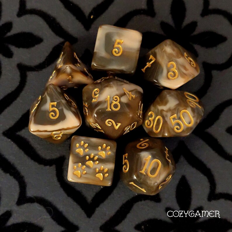 Table Top Role Playing Polyhedral dice Caramel Macchiato DnD Dice Set Dungeons and Dragons Coffee chocolate themed dice set D/&D dice