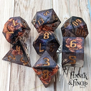 FLAWED- Magic Feather Dice Set, TTRPG Polyhedral dice, D&D dice, Dungeons and Dragons, Table Top Role Playing. Sharp Edge dice with feathers
