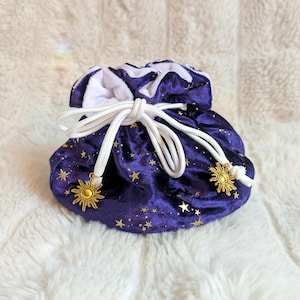 Borsa porta dadi in velluto stellato con tasche: contenitore celeste viola e bianco