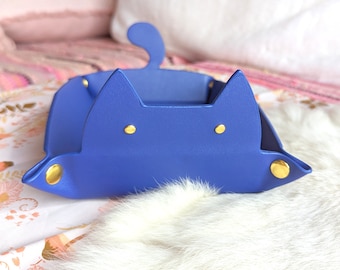 Indigo Katze Würfelschale: Zusammenklappbare DnD-Würfelschale aus Kunstleder