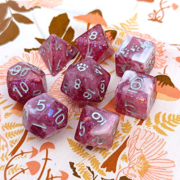 Berry Wine DnD 7pc Dice Set, Polyhedral D&D dice, Dungeons and Dragons, Table Top Role Playing. Translucent Glitter Flake and Foil Dice